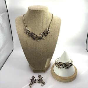 Vintage Corocraft Adolph Katz Purple Rhinestone Necklace Bracelet Earrings *flaw